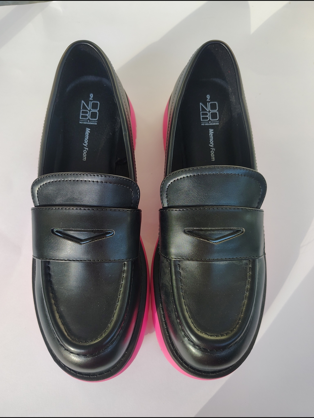 No Boundaries Women's Lug Slip On Loafers featuring a black faux leather classic